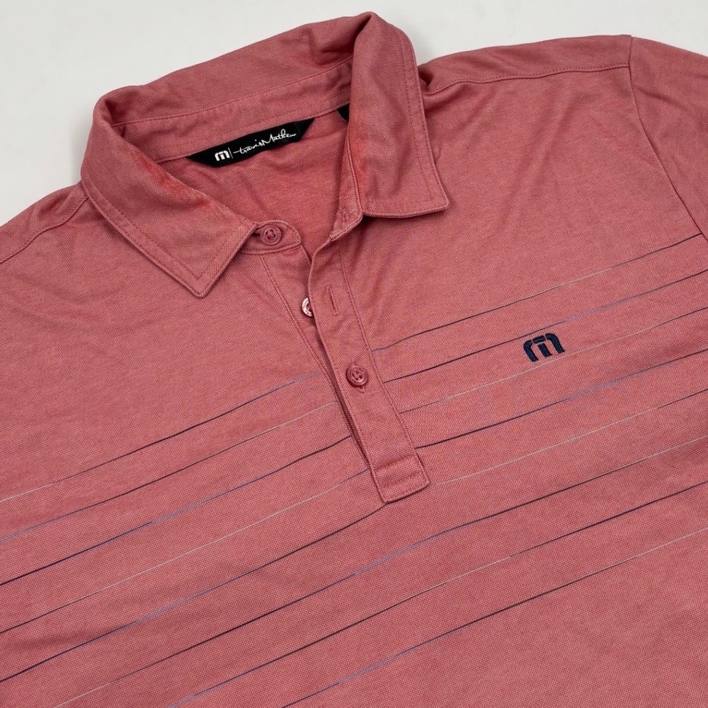 TravisMathew Mens Large Pink Heathered‎ Striped Short Sleeve Golf Polo Shirt
